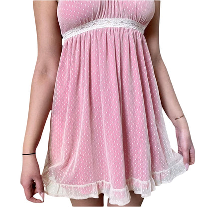 y2k Kawaii Pink A-line Dress  Summer Women Lace Mini Sundress Fashion Harajuku Sweet E Girl Clothes Streetwear