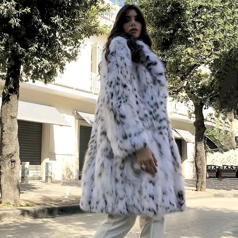 Abrigos de piel sintética de leopardo de marca de lujo para mujer, abrigos largos con cinturón de invierno, abrigos de piel de zorro a la moda para mujer, prendas de vestir exteriores
