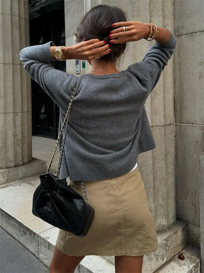 Suéter de punto para mujer, cárdigan, abrigo informal, suelto, de manga larga, con retazos, liso, con cuello redondo, prendas de vestir exteriores, abrigo de punto de otoño para mujer