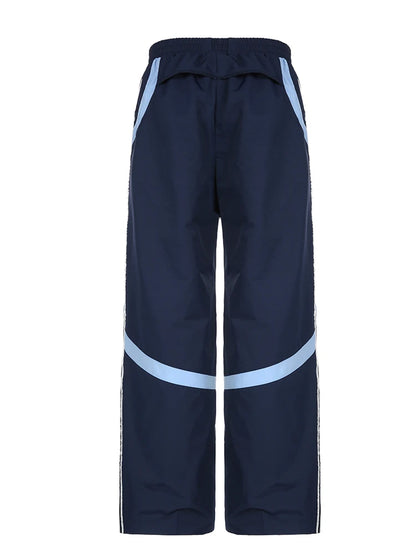 Contrast Stripe Wove Straight Leg Pants For Women Elastic Waist Casual Loose Baggy Trousers Street Jogging Sweatpants