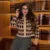 Plaid Knitted Slim Cardigan Women  Autumn O-neck Long Sleeve Metal Button Short Sweater Coat Lady All-matching Knitwear New