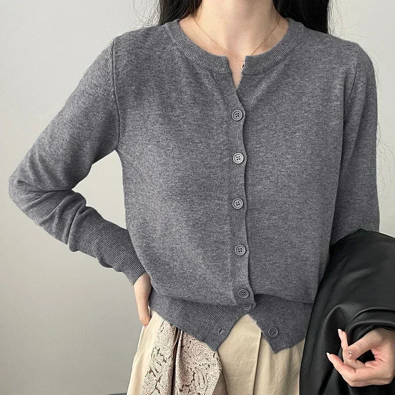 Autumn Long Sleeve Fashion Women Cardigans Sweater Knitted Coat Short Casual Single Breasted Korean Slim Chic Ladies Tops