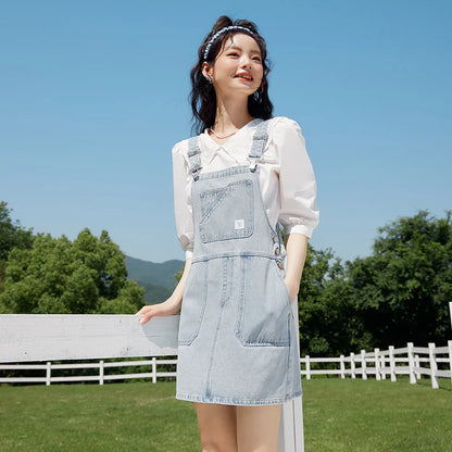 Denim Suspender Dress Women  Summer New High-Rise Retro Playful Short Dress