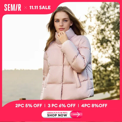 Down Jacket Women Three-Proof Solid Color Stand-Up Collar Loose Simple Winter  New Versatile Goose Warm Down Jacket