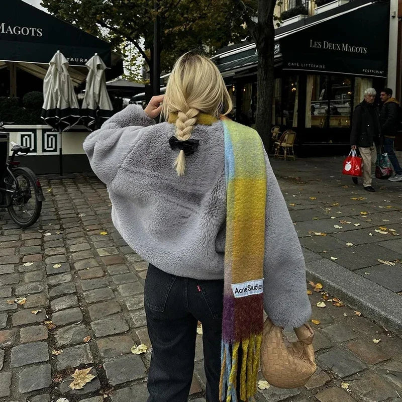 Abrigo de piel sintética de conejo para mujer, chaqueta de piel suave y cálida, estilo urbano, para invierno