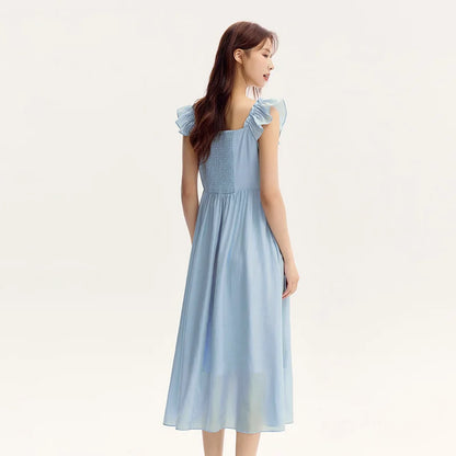 Bodycon Dress Women Slim Fit With Ruffled Hem  Summer New Short Flutter Sleeves And Gentle Mid-Length Dress