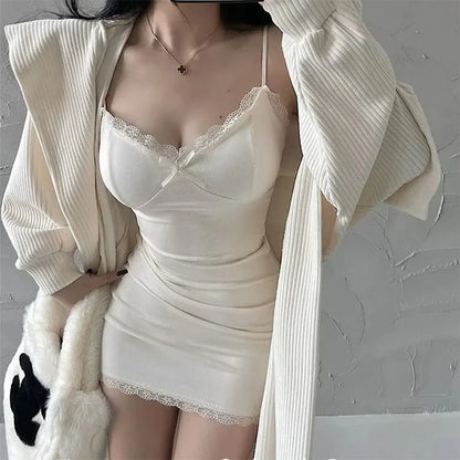 Vestido de tirantes de encaje para mujer, primavera y verano, con almohadillas para el pecho, sexy, ajustado, elegante, cuello bajo, falda hasta la cadera