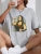 Camiseta holgada informal de algodón de manga corta con estampado de "Haciendo bromas a la Mona Lisa" para mujer