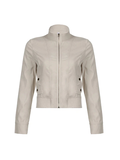 Zip Up Stand Collar Casual Y2K Cargo Jackets Women Spring Autumn Fashion Solid Basic Long Sleeve Street Coats