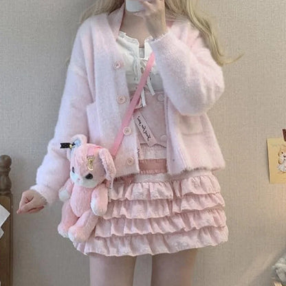 Falda estilo Lolita estilo pastel estilo Harajuku para chicas, faldas con volantes de cintura alta en capas, estilo Y2K, estilo Fairycore, ropa de calle