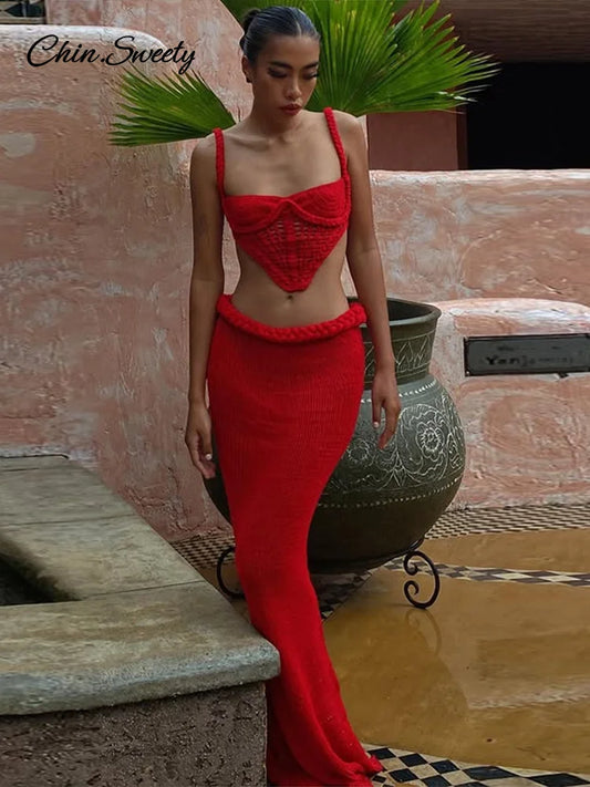 Sexy Bikini Long Skirt Set Women Sleeveless Backless Sling Vest Low Waist Hip Package Skirt 2025 Lady Holiday Beachwear Cover Up