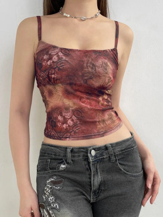 Camisola corta ajustada sin mangas con estampado paisley vintage navideño para mujer