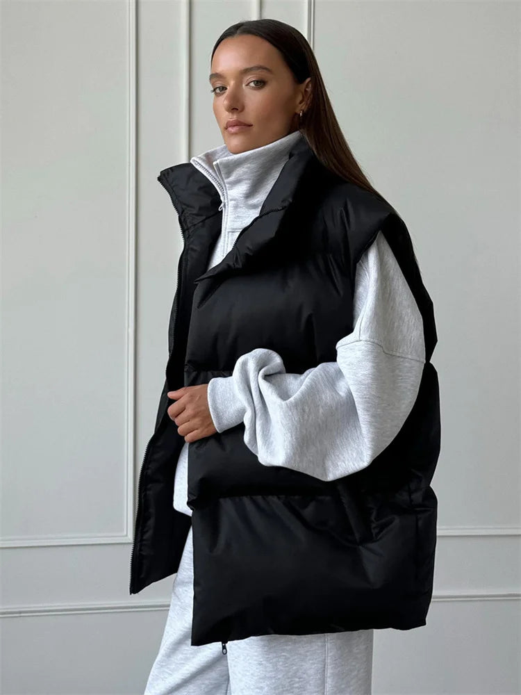 Chaquetas informales holgadas sin mangas, parkas para mujer, ropa de calle de invierno, prendas de vestir exteriores para mujer, camiseta sin mangas con solapa, abrigo de retazos
