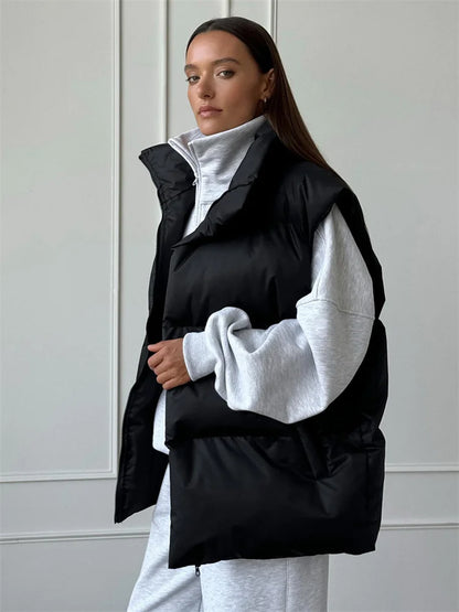 Chaquetas informales holgadas sin mangas, parkas para mujer, ropa de calle de invierno, prendas de vestir exteriores para mujer, camiseta sin mangas con solapa, abrigo de retazos