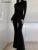 Solid Black Sexy Backless Bodycon Wide Leg Jumpsuit Women Autumn Casual Slim Long Sleeve O-Neck Playsuit Lady Streetwear