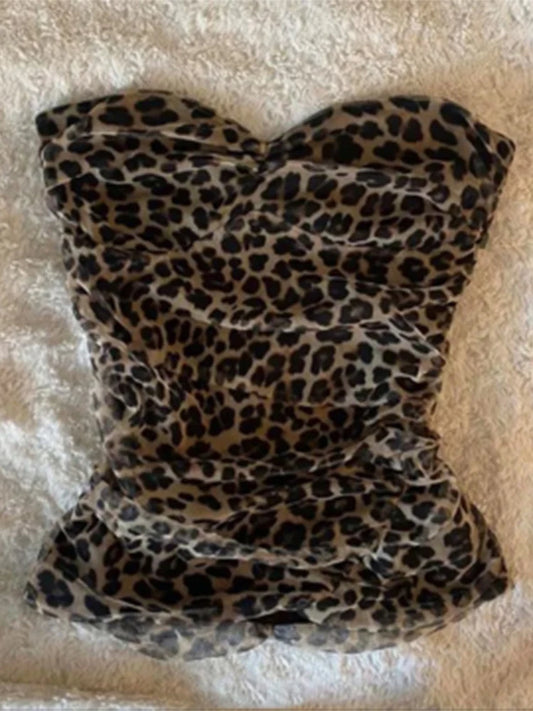 Leopard Print Tube Tops Streetwear Urban Aesthetic Commuting Retro Sexy Y2k Crop Tops Comfortabled  Summer Women’s Tube Tops