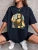 Camiseta holgada informal de algodón de manga corta con estampado de "Haciendo bromas a la Mona Lisa" para mujer