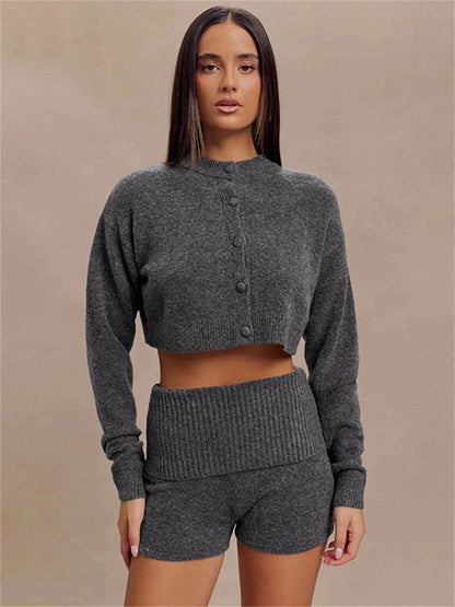 Cárdigan de punto para mujer, suéter de manga larga, top corto liso, ropa de calle, top informal de patchwork para el día a día, cárdigan de punto para mujer