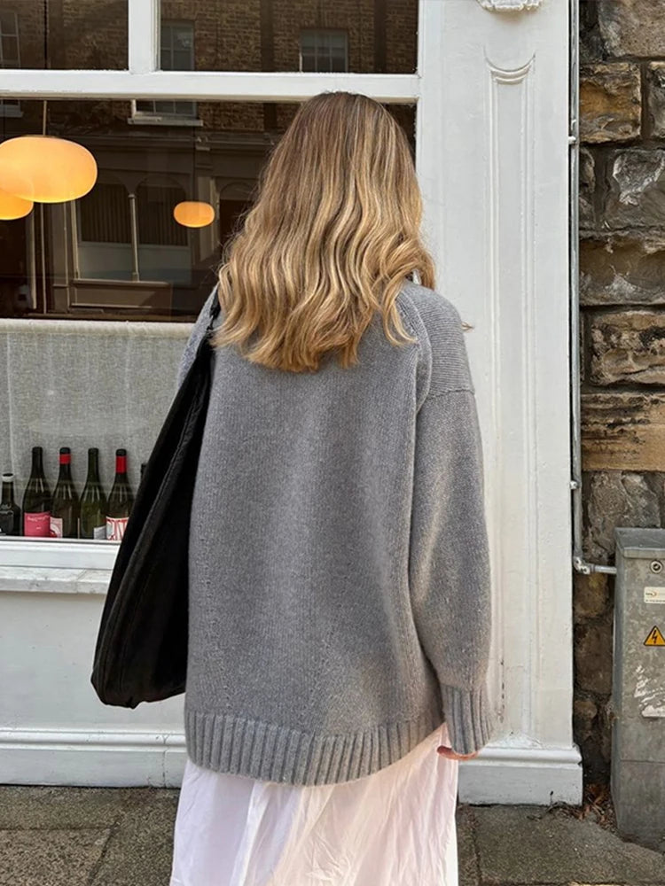 Suéteres casuales de punto con cuello redondo para mujer, suéter retro para adictos al trabajo, suéter femenino elegante de otoño, prendas de punto sencillas de calle