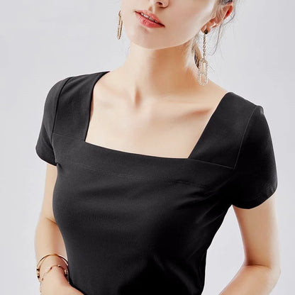 Blusas de algodón para mujer, estilo primavera-verano, informales, de manga corta, cuello cuadrado, lisas y holgadas, DF3492