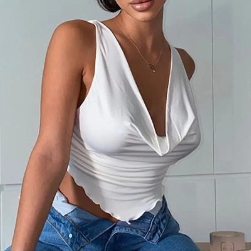Y2K European and American women’s summer low cut vest sexy sleeveless shirt