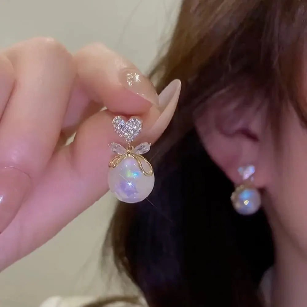Lizakosht Peach Zircon Bow Earrings for Women Fashion Jewelry Gifts