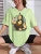 Camiseta holgada informal de algodón de manga corta con estampado de "Haciendo bromas a la Mona Lisa" para mujer