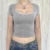 y2k Lace Trim Crop Top 2000s Women Clothes Solid Color Square Collar Short Sleeve T Shirt Aesthetic Clothing Streetwear