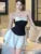 Vestidos cortos sexis de retazos a rayas para mujer, sin tirantes, con capas, volantes, corte A, con lazo, para fiesta de cumpleaños, moda coreana.