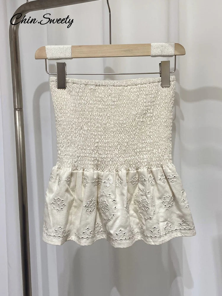 Conjunto de 2 piezas de faldas de moda para mujer, con abalorios, encaje, chaleco corto, cintura alta, falda plisada, traje 2025, nuevo conjunto a juego para mujer.