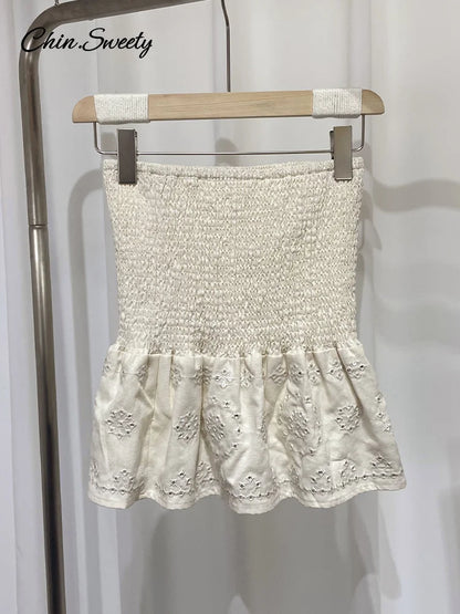 Conjunto de 2 piezas de faldas de moda para mujer, con abalorios, encaje, chaleco corto, cintura alta, falda plisada, traje 2025, nuevo conjunto a juego para mujer.