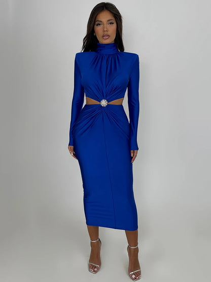 Elegante vestido largo sexy con aberturas para mujer, otoño e invierno, nuevo vestido ajustado de cuello alto y manga larga para fiesta y noche.