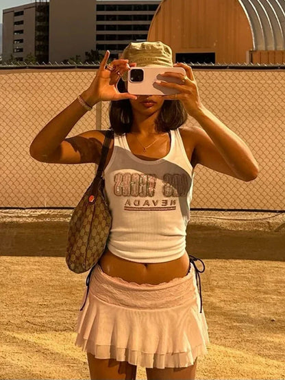 Y2k Accessories Summer Outfit Slim Fit Streetwear Casual Ropa De Mujer Hot Drilling Cute Tops White Tank Top Women Edgy Clothes