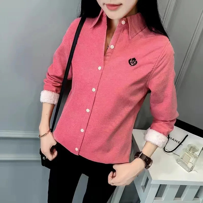 Blusas de invierno muy gruesas para mujer, informales, de manga larga y cuello vuelto, de terciopelo, DF3161