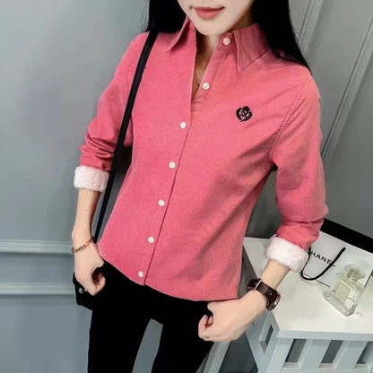 Blusas de invierno muy gruesas para mujer, informales, de manga larga y cuello vuelto, de terciopelo, DF3161