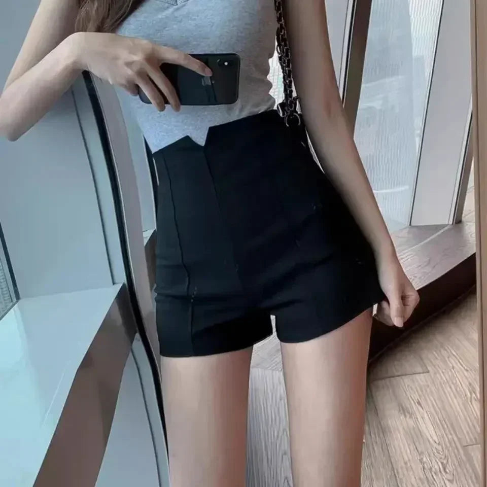 Pantalones cortos negros elegantes para mujer, ropa de calle, tallas XS-4XL, cintura alta, corte A, pierna ancha, sexys, ajustados, para discoteca, nuevos