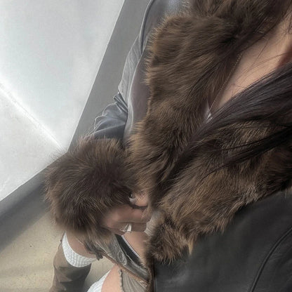 Chaqueta de piel sintética con cuello vuelto, estilo coreano, cárdigan de invierno, abrigo punk vintage de los años 90, ropa de abrigo elegante para mujer, otoño
