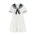 Vestido de verano para mujer, con mangas abullonadas, dulce, nuevo, con temperamento en contraste, cuello azul marino, vestido de primer amor, estilo academia.