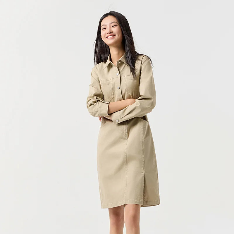Dress Women Slit Lapel Vintage 2025 Spring New Waist-cinching Workwear Dress