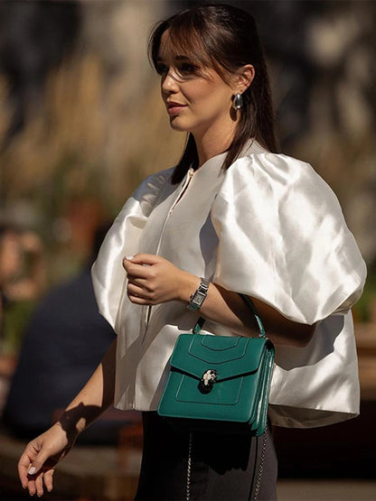 Blusas elegantes con mangas abullonadas y cuello redondo para mujer, estilo vintage, holgadas y lisas, con una sola botonadura, para verano