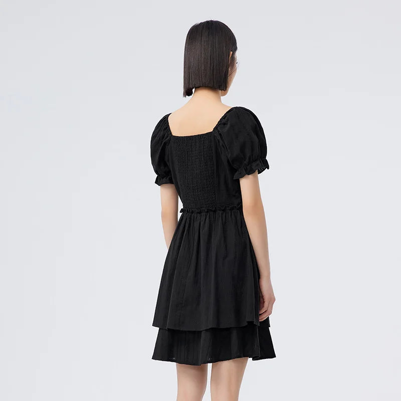 Vestido de mujer con diseño de orillo fibroso, nuevo vestido de verano retro de cuello cuadrado estilo palacio, vestido corto