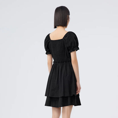Vestido de mujer con diseño de orillo fibroso, nuevo vestido de verano retro de cuello cuadrado estilo palacio, vestido corto