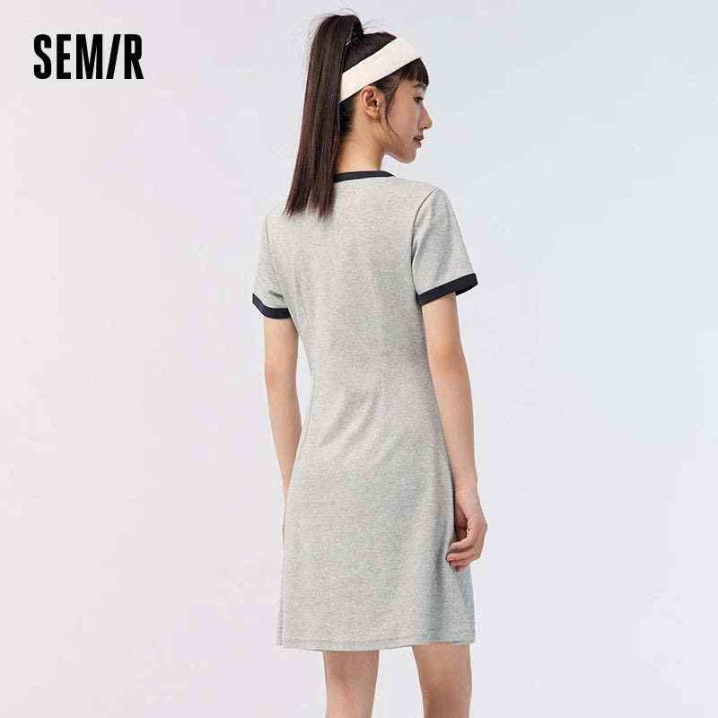 Dress Women Slit to Show Long Legs and Slim Fit  Summer New Contrasted Color Retro Letter Knitted Dress