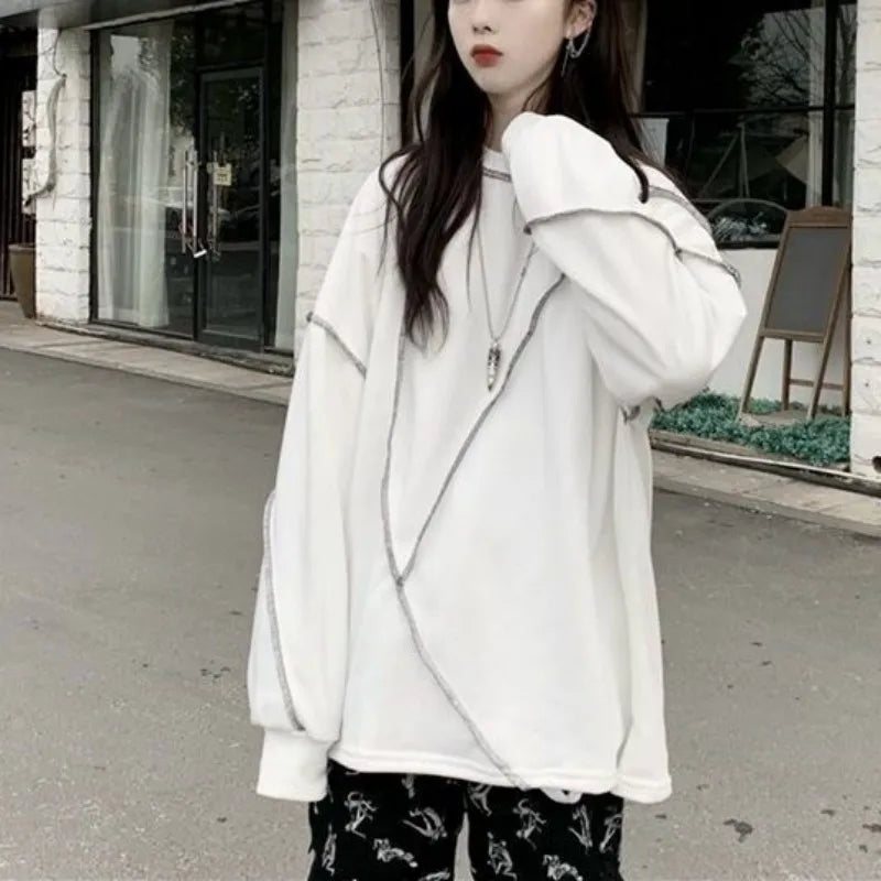Sudadera con capucha estilo Harajuku BF, negra, estilo hip hop, para adolescentes, otoño, moderna, combinable, para uso diario, sencilla, para mujer, DF4940