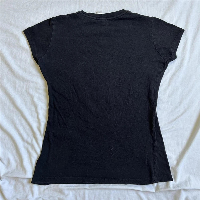 Goth y2k Top 2000s Women Emo Clothes Heart Skull Print Round Neck Short Sleeve T Shirts Grunge Aesthetic Clothing