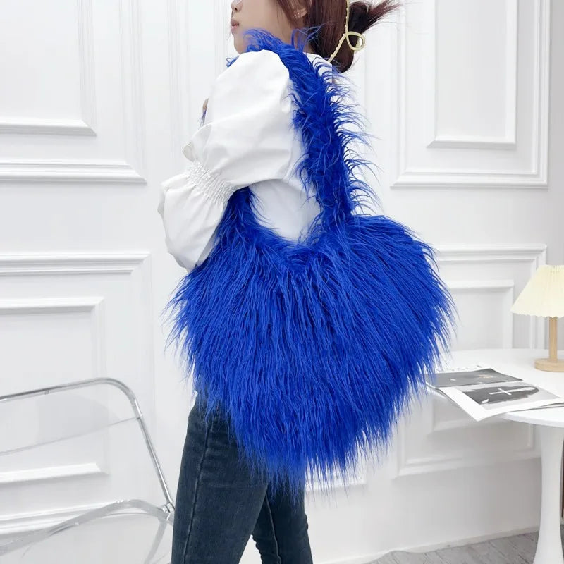 Nuevos bolsos de hombro con forma de corazón de moda para mujer, bolso cruzado de piel sintética de oveja, gran capacidad, bonitos bolsos Y2k Kawaii para chicas.