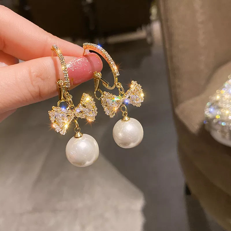 Lizakosht Peach Zircon Bow Earrings for Women Fashion Jewelry Gifts