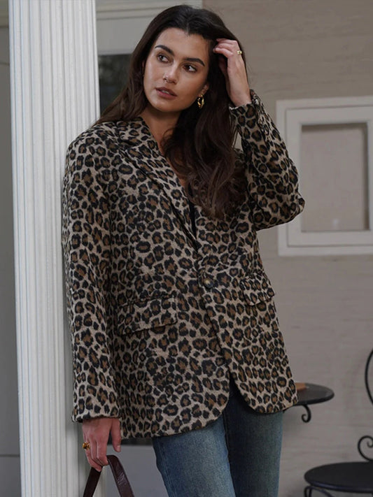 Chaqueta con estampado de leopardo para mujer, blazer con solapa y un botón, manga larga, abrigo holgado, moda femenina, combina con todo, novedad en prendas exteriores.