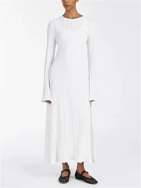 Vestido largo holgado de punto para mujer, de moda, con cordones, cintura alta, acanalado, manga larga, para fiesta, de punto, estilo vendaje
