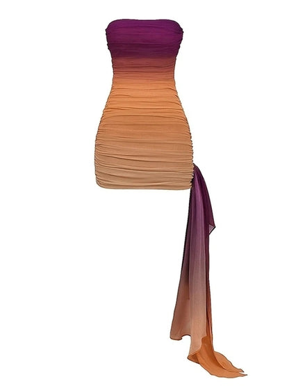 JULISSA MO Vestido de verano ajustado con hombros descubiertos y cintura alta, sexy, sin tirantes, fruncido, con retazos y lazo para mujer, para fiesta y club